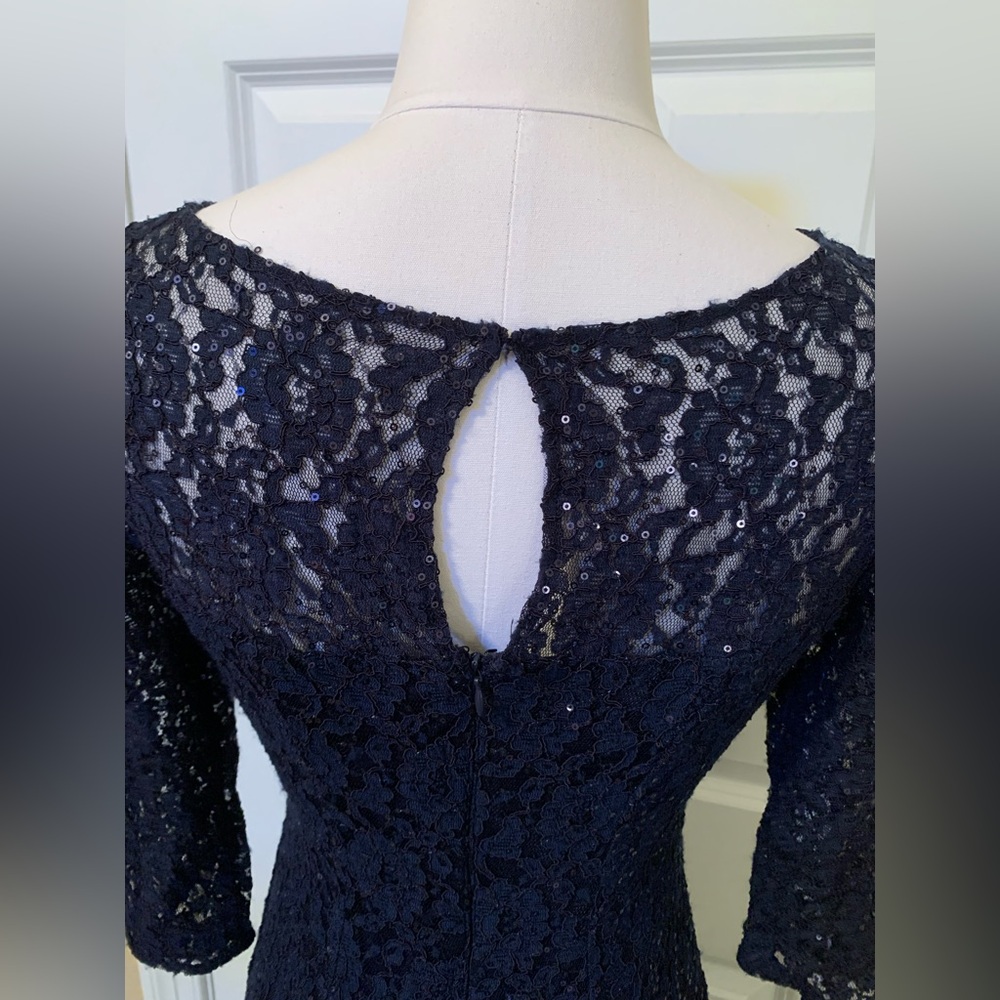 Navy Sequin 6 SLNY SL Fashions New York Round Neck Zip Back Midi - Picture 6 of 9